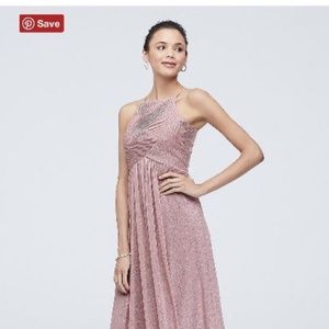 High neck pleated crisscross bridesmaid dress